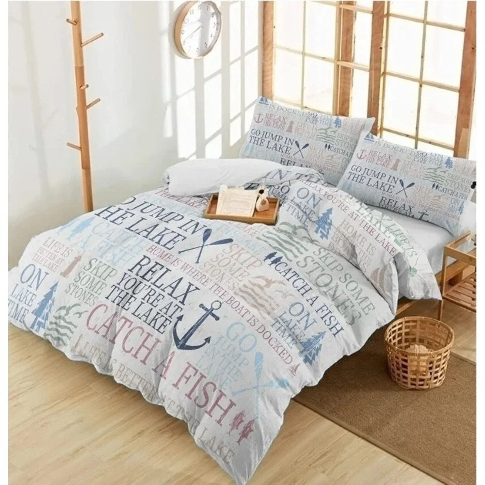 3 Piece‎ Bedding Duvet Cover Set Abstract Texts Colorful Quotes Full Size New